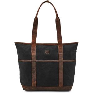 image:imageWise Owl Accessories Tote Bag for Women Large Work Shoulder Handbag in Waxed Canvas amp Leather for Office Teacher amp NurseBlack