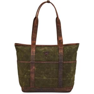 image:imageWise Owl Accessories Tote Bag for Women Large Work Shoulder Handbag in Waxed Canvas amp Leather for Office Teacher amp NurseGreen