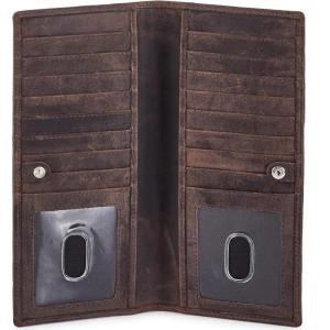image:imageLong Wallet for Men Women Real Leather Bifold RFID Stylish Slim Handmade 2 ID Window Credit Card Holder in Gift BoxCoffee