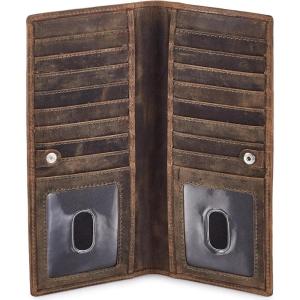 image:imageLong Wallet for Men Women Real Leather Bifold RFID Stylish Slim Handmade 2 ID Window Credit Card Holder in Gift BoxMoss Green