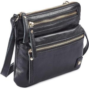 image:imageSmall Crossbody Bags for Women Leather Sling Purse with Adjustable Strap Multi Pocket Cross Over for Travel amp Gift  Real Leather Purse Crossover TrendyBlack Nappa