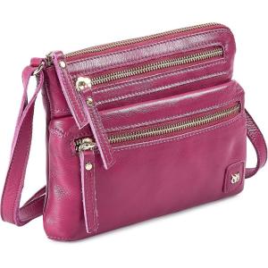 image:imageSmall Crossbody Bags for Women Leather Sling Purse with Adjustable Strap Multi Pocket Cross Over for Travel amp Gift  Real Leather Purse Crossover TrendyFuchsia Pink Nappa