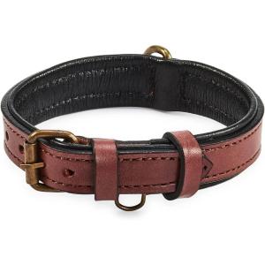 image:imageReal Leather Dog Collar Padded Soft Interiors with Premium Vintage Look Handcrafted Heavy Duty with Tag Ring for Small Medium and Large Pets Small 1 Wide for 1075  1375 Neck BlackOxblood