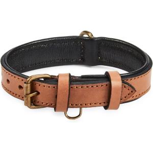 image:imageReal Leather Dog Collar Padded Soft Interiors with Premium Vintage Look Handcrafted Heavy Duty with Tag Ring for Small Medium and Large Pets Small 1 Wide for 1075  1375 Neck BlackCognac
