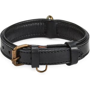 image:imageReal Leather Dog Collar Padded Soft Interiors with Premium Vintage Look Handcrafted Heavy Duty with Tag Ring for Small Medium and Large Pets Small 1 Wide for 1075  1375 Neck BlackBlack