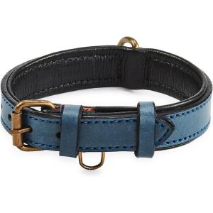 image:imageReal Leather Dog Collar Padded Soft Interiors with Premium Vintage Look Handcrafted Heavy Duty with Tag Ring for Small Medium and Large Pets Small 1 Wide for 1075  1375 Neck BlackOcean Blue
